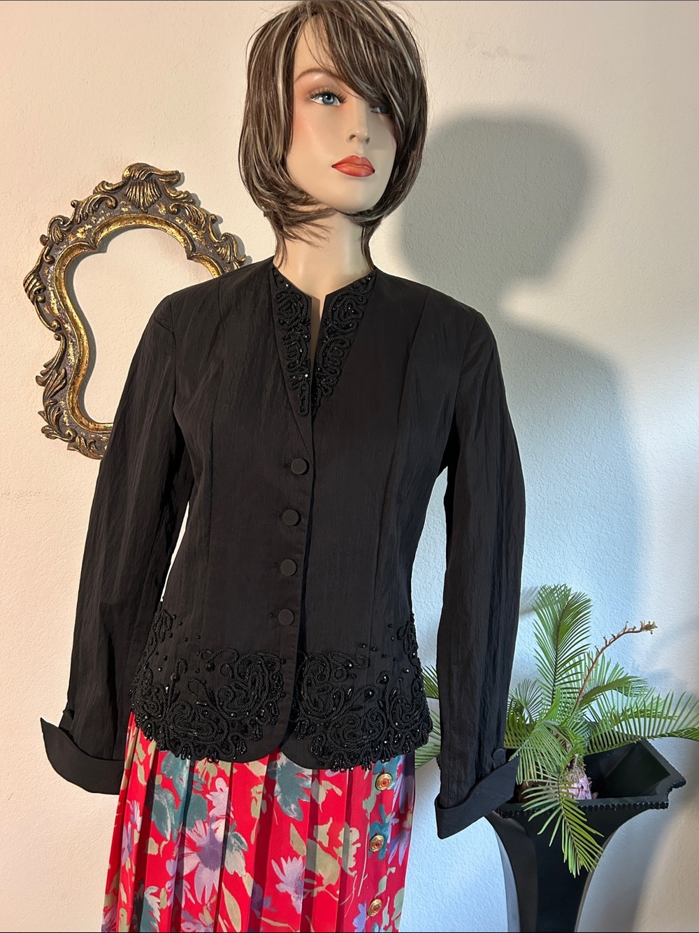 Coldwater Creek Black Embellished Button Front Blazer
